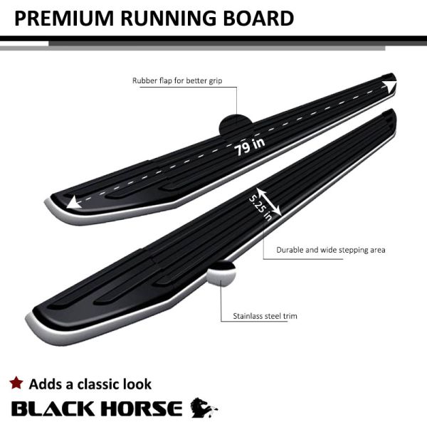 Black Horse Off Road Premium Running Boards Black Aluminum 2 Pcs